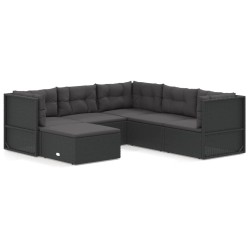 vidaXL Set muebles de jardín 6 piezas y cojines ratán sintético negro