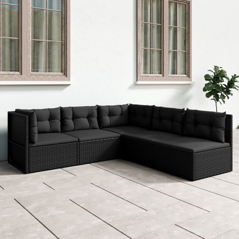 vidaXL Set de muebles de jardín 5 pzas y cojines ratán sintético negro vidaXL Set de muebles de jardín 5 pzas y cojines ratán sintético negro