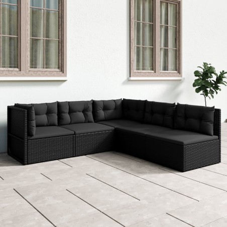 vidaXL Set de muebles de jardín 5 pzas y cojines ratán sintético negro