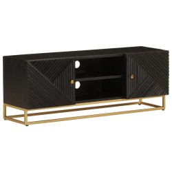 vidaXL Mueble de TV madera maciza de mango y hierro negro 110x30x40 cm