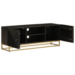 vidaXL Mueble de TV madera maciza de mango y hierro negro 110x30x40 cm