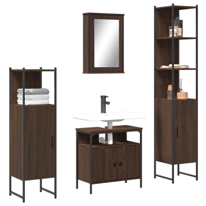 vidaXL Set de muebles baño 4 pzas madera contrachapada roble marrón vidaXL Set de muebles baño 4 pzas madera contrachapada roble marrón