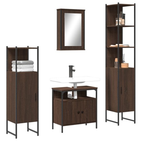 vidaXL Set de muebles baño 4 pzas madera contrachapada roble marrón