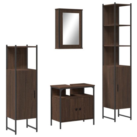 vidaXL Set de muebles baño 4 pzas madera contrachapada roble marrón