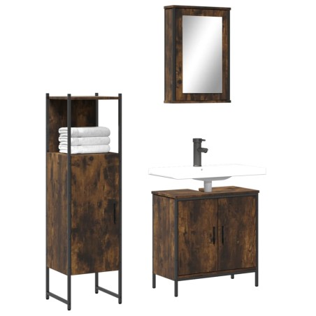 vidaXL Set de muebles baño 3 pzas madera contrachapada roble ahumado
