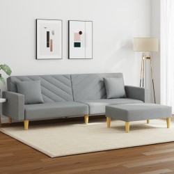 vidaXL Sofá cama de 2 plazas con almohadas y taburete tela gris claro