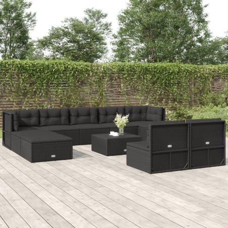 vidaXL Set de muebles de jardín 10 pzas cojines ratán sintético negro