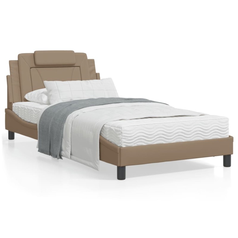 vidaXL Cama con colchón cuero sintético capuchino 100x200 cm vidaXL Cama con colchón cuero sintético capuchino 100x200 cm