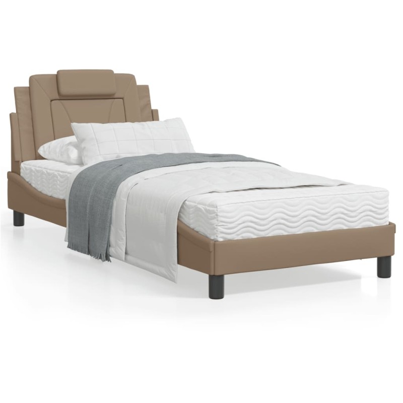 vidaXL Cama con colchón cuero sintético capuchino 90x200 cm vidaXL Cama con colchón cuero sintético capuchino 90x200 cm