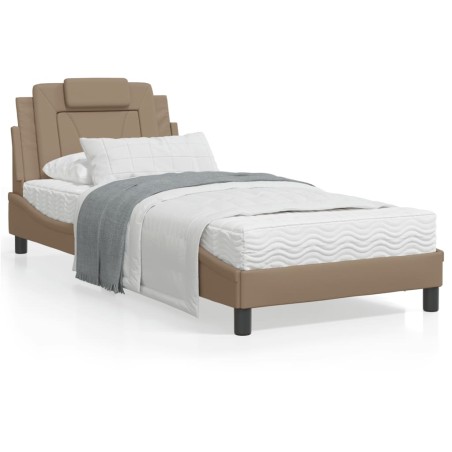 vidaXL Cama con colchón cuero sintético capuchino 90x200 cm