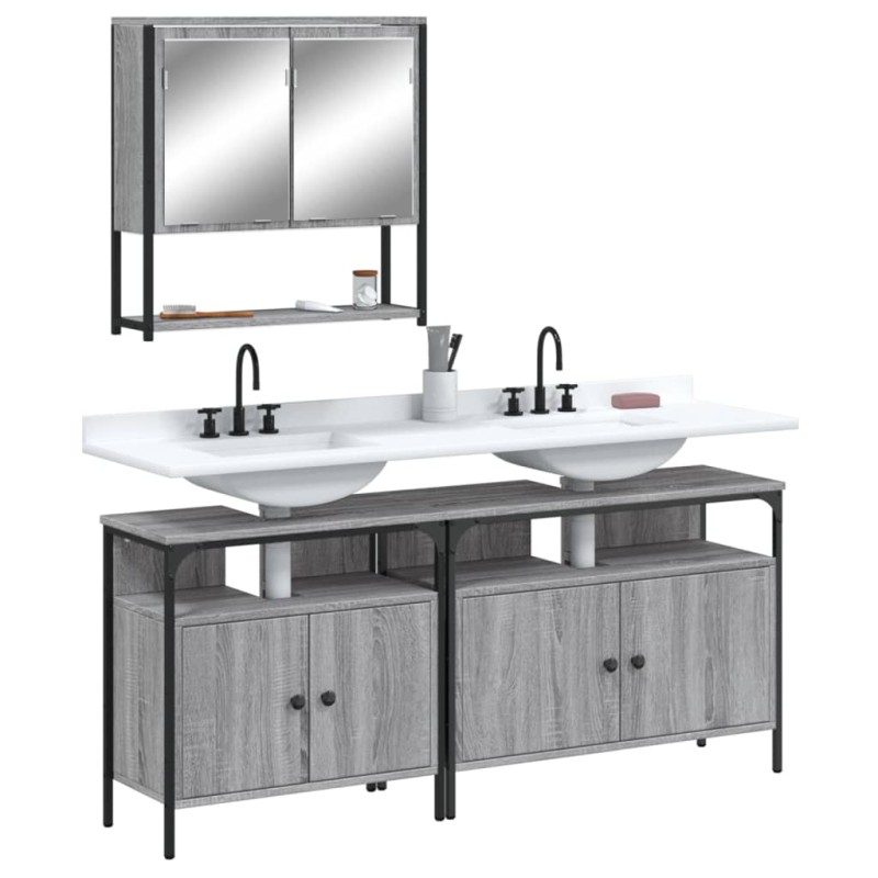 vidaXL Set de muebles de baño 3 pzas madera contrachapada gris sonoma vidaXL Set de muebles de baño 3 pzas madera contrachapada gris sonoma