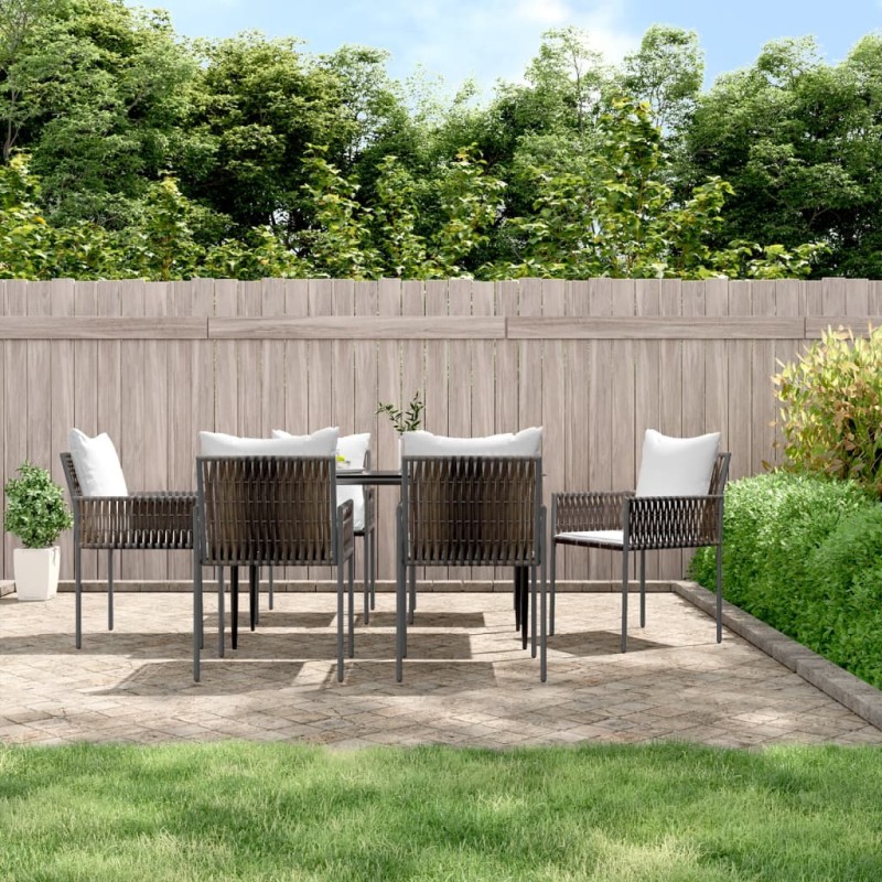 vidaXL Juego comedor jardín 7 piezas y cojines ratán sintético y acero vidaXL Juego comedor jardín 7 piezas y cojines ratán sintético y acero