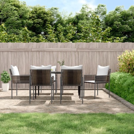 vidaXL Juego comedor jardín 7 piezas y cojines ratán sintético y acero
