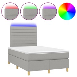 vidaXL Cama box spring con colchón y LED tela gris claro 120x190 cm