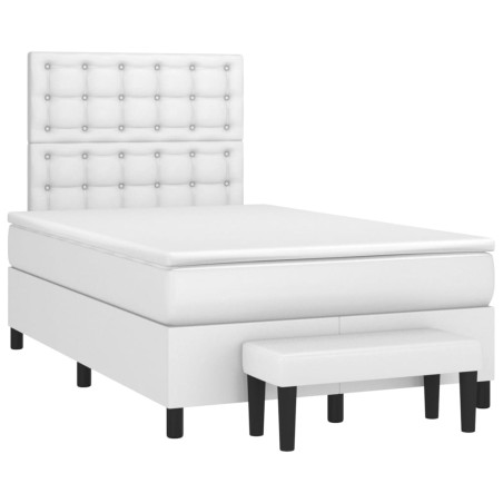 vidaXL Cama box spring con colchón cuero sintético blanco 120x190 cm