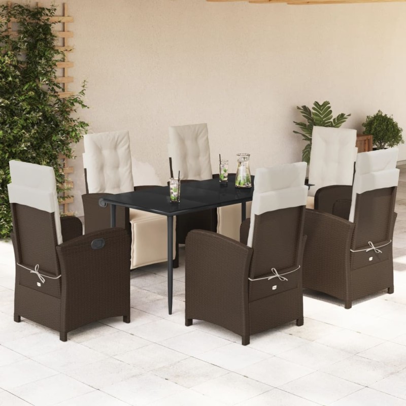 vidaXL Set comedor de jardín 7 pzas con cojines ratán sintético marrón vidaXL Set comedor de jardín 7 pzas con cojines ratán sintético marrón