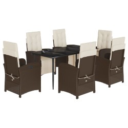 vidaXL Set comedor de jardín 7 pzas con cojines ratán sintético marrón