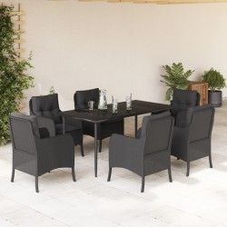 vidaXL Set de comedor de jardín 7 pzas y cojines ratán sintético negro