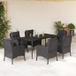 vidaXL Set de comedor de jardín 7 pzas y cojines ratán sintético negro
