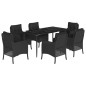 vidaXL Set de comedor de jardín 7 pzas y cojines ratán sintético negro