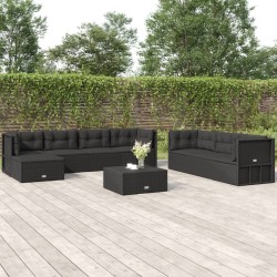 vidaXL Set de muebles de jardín 8 pzas y cojines ratán sintético negro