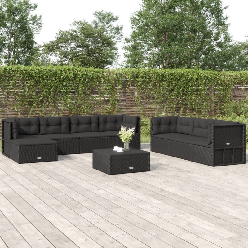 vidaXL Set de muebles de jardín 8 pzas y cojines ratán sintético negro vidaXL Set de muebles de jardín 8 pzas y cojines ratán sintético negro