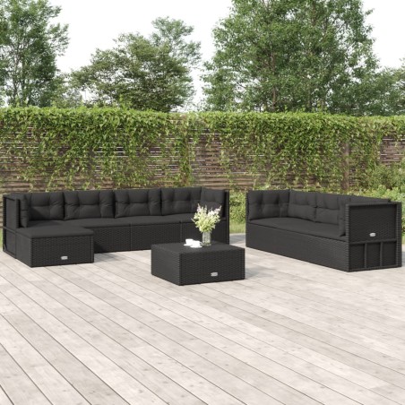 vidaXL Set de muebles de jardín 8 pzas y cojines ratán sintético negro