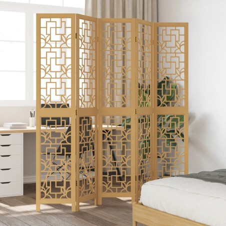 vidaXL Biombo separador de 5 paneles madera maciza paulownia marrón