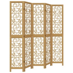 vidaXL Biombo separador de 5 paneles madera maciza paulownia marrón