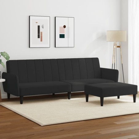 vidaXL Sofá cama de 2 plazas con taburete terciopelo negro