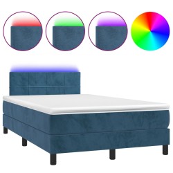 vidaXL Cama box spring colchón y LED terciopelo azul oscuro 120x190 cm