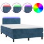 vidaXL Cama box spring colchón y LED terciopelo azul oscuro 120x190 cm