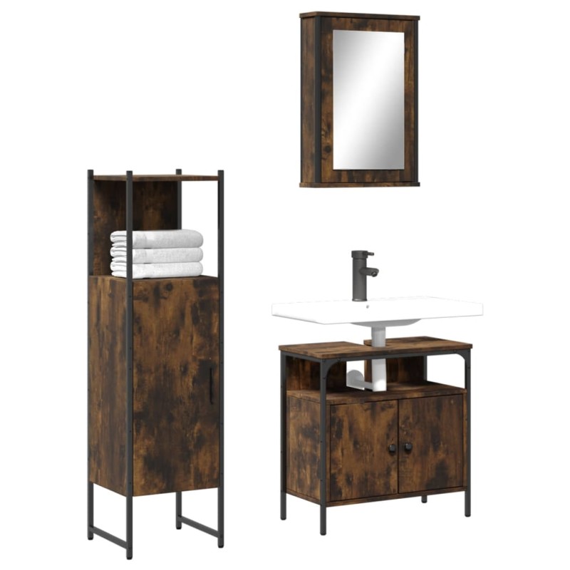 vidaXL Set de muebles baño 3 pzas madera contrachapada roble ahumado vidaXL Set de muebles baño 3 pzas madera contrachapada roble ahumado