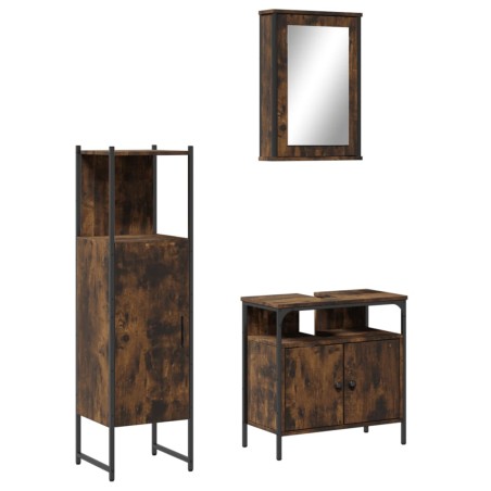 vidaXL Set de muebles baño 3 pzas madera contrachapada roble ahumado