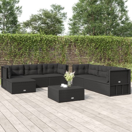vidaXL Set de muebles de jardín y cojines 7 pzas ratán sintético negro