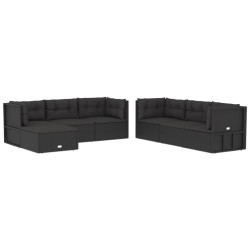 vidaXL Set de muebles de jardín y cojines 7 pzas ratán sintético negro