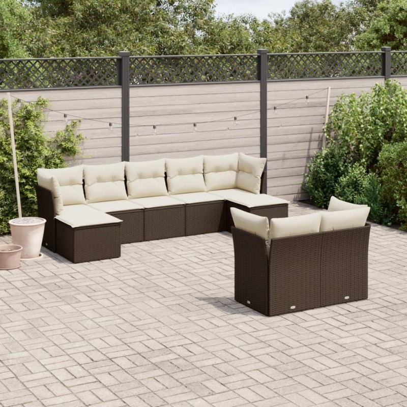 vidaXL Set de sofás de jardín 9 pzas y cojines ratán sintético marrón vidaXL Set de sofás de jardín 9 pzas y cojines ratán sintético marrón