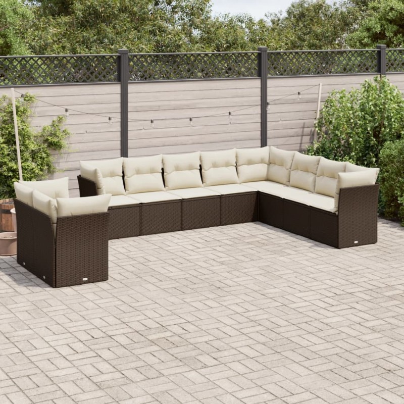 vidaXL Set de sofás de jardín 10 pzas y cojines ratán sintético marrón vidaXL Set de sofás de jardín 10 pzas y cojines ratán sintético marrón