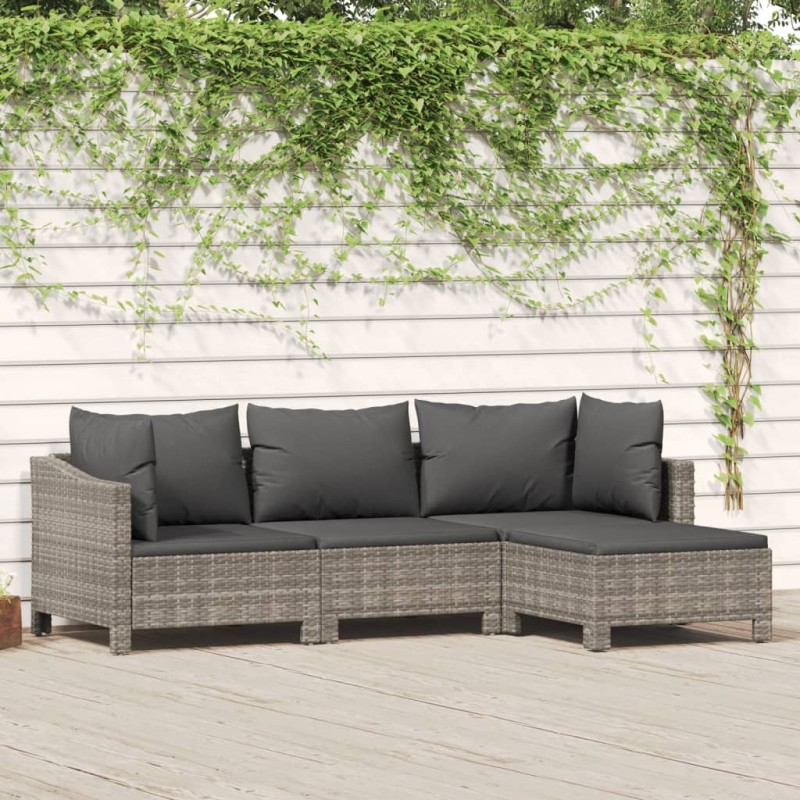 vidaXL Set de muebles de jardín 4 pzas y cojines ratán sintético gris vidaXL Set de muebles de jardín 4 pzas y cojines ratán sintético gris