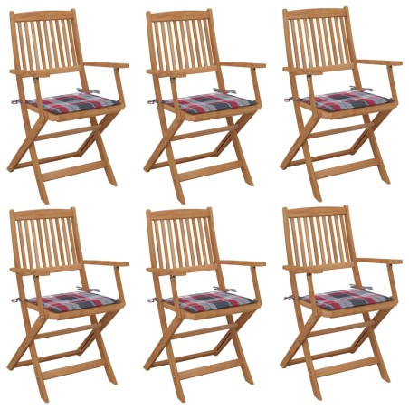 vidaXL Sillas de jardín plegables 6 uds madera maciza acacia y cojines