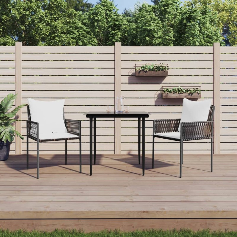 vidaXL Juego comedor jardín 3 piezas y cojines ratán sintético y acero vidaXL Juego comedor jardín 3 piezas y cojines ratán sintético y acero