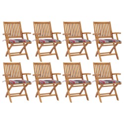 vidaXL Sillas de jardín plegables 8 uds madera maciza teca con cojines