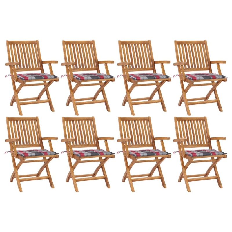 vidaXL Sillas de jardín plegables 8 uds madera maciza teca con cojines vidaXL Sillas de jardín plegables 8 uds madera maciza teca con cojines
