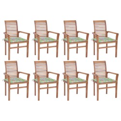 vidaXL Sillas de comedor 8 uds teca maciza y cojines estampado hojas