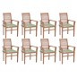 vidaXL Sillas de comedor 8 uds teca maciza y cojines estampado hojas