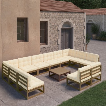 vidaXL Set de muebles de jardín 13 pzs cojines madera pino marrón miel