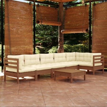 vidaXL Muebles de jardín 7 pzas y cojines madera de pino marrón miel