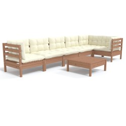 vidaXL Muebles de jardín 7 pzas y cojines madera de pino marrón miel