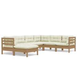 vidaXL Muebles de jardín 7 pzas y cojines madera de pino marrón miel