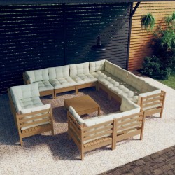 vidaXL Muebles de jardín 12 pzas y cojines madera de pino marrón miel